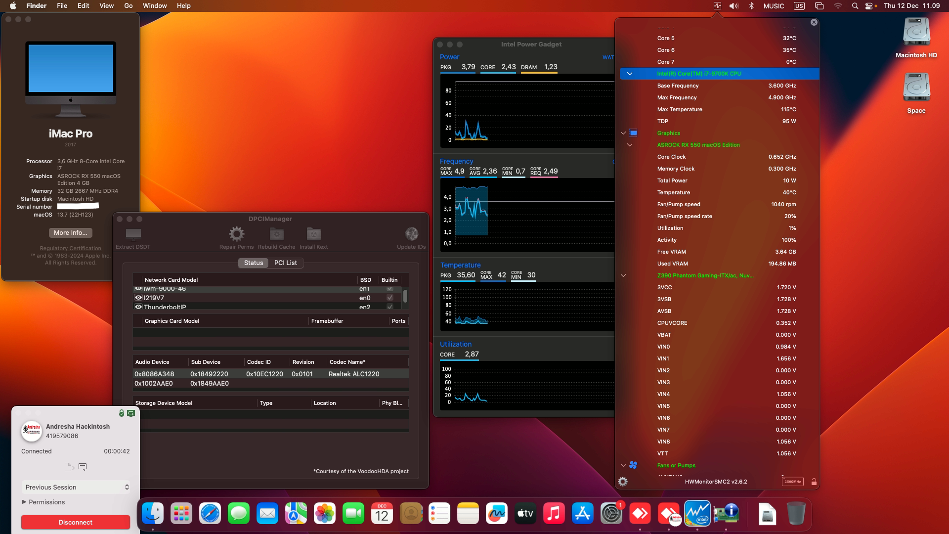 Success Hackintosh macOS Ventura 13.7 Build 22H123 in Asrock Z390 Phantom Gaming-ITX/AC + Intel Core i7 8700K + Asrock RX 550